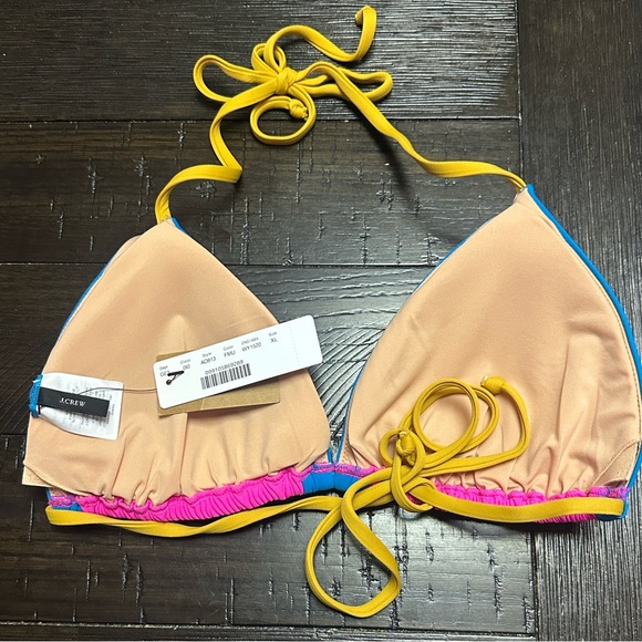 J. Crew NWT Pink and Blue Bikini Top with Yellow Straps - Picture 3 of 5